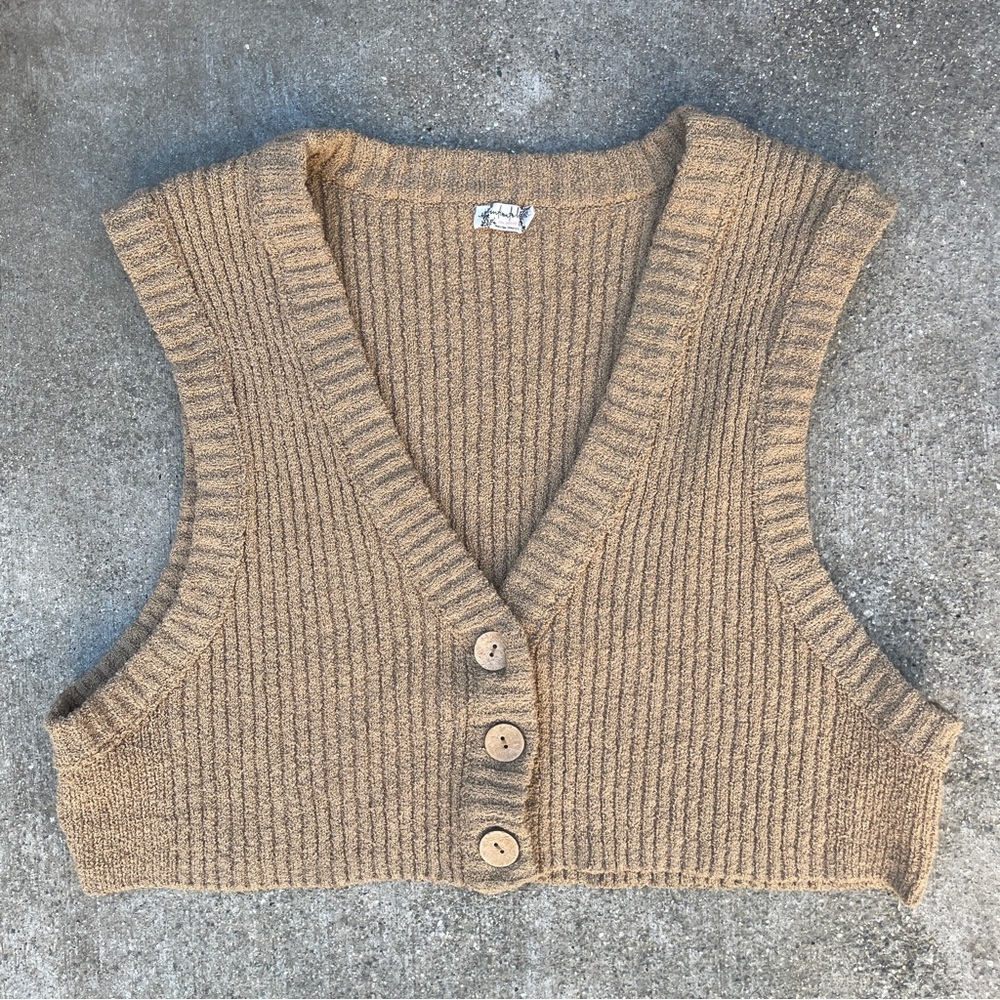 Free People Tan Ribbed Knit Crop Top